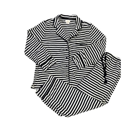 Kate Spade Black/White Stripe Long Pajama‎ Set, Women’s XL Cotton/Rayon Soft - Picture 2 of 13